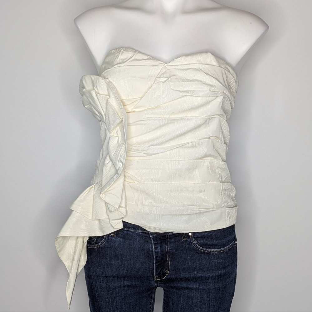 NWT Express White Ruched Side Accent Zip Back Strapless Top S